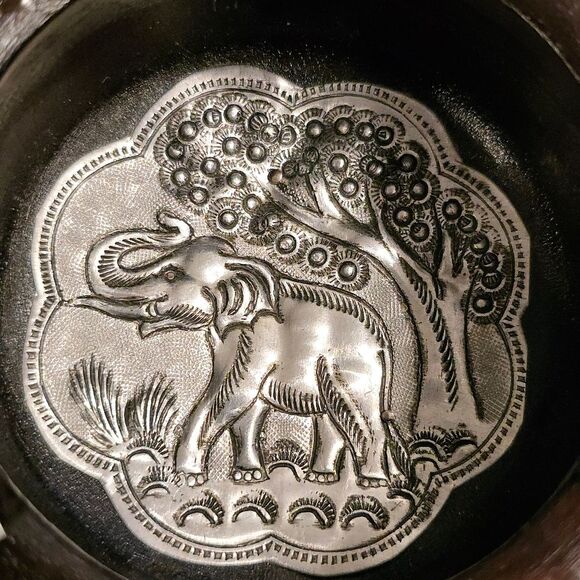 Wooden Handcrafted African Metal Elephant Embossed Ashtray - Picture 2 of 8
